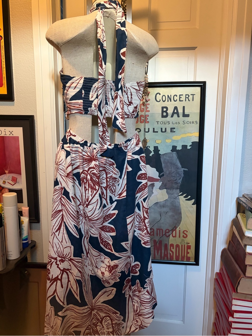 1940’s reproduction 2 piece dress Navy & Cream High-Waist Women’s Skirt& halter - Picture 6 of 12